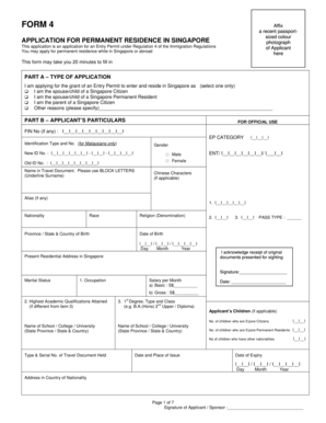 Singapore Permanent Residence Application Form