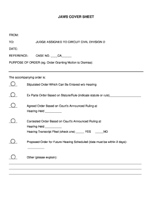 Jaws Cover Sheet for Court Orders