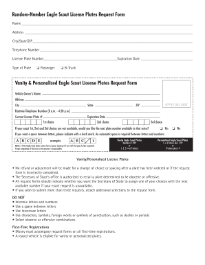 Eagle Scout License Plates Request Form