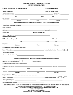 Oakland County Alarm Registration Form