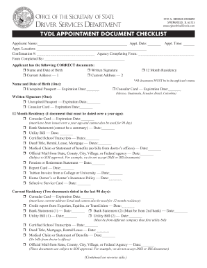 Illinois TVDL Appointment Document Checklist