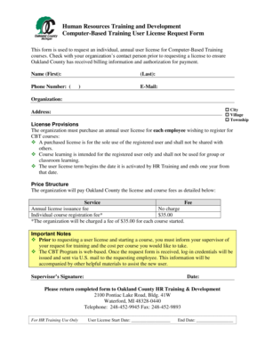 Computer-Based Training User License Request Form