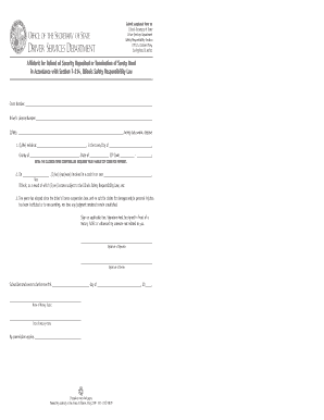 Illinois Affidavit for Refund of Security Deposited or Termination of Surety Bond