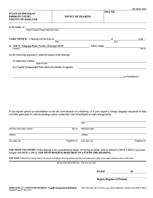 Michigan Probate Court Notice of Hearing