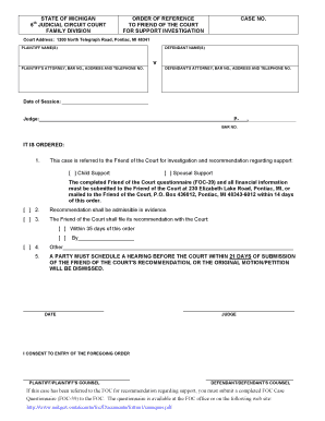 Michigan Friend of the Court Support Investigation Order