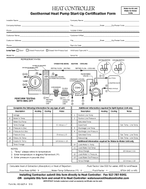 Geothermal Heat Pump Start-Up Certification Form