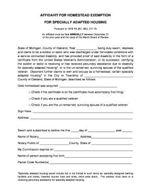 Affidavit for Homestead Exemption for Specially Adapted Housing