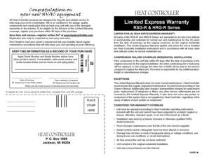 Heat Controller Limited Express Warranty Registration