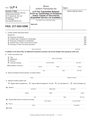Illinois LLP Certificate of Existence Request Form