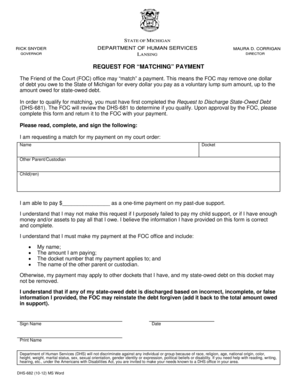 Michigan Request for Matching Payment