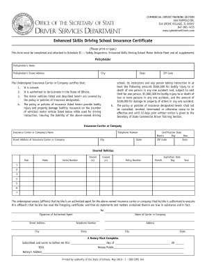 Illinois Commercial Driver Training Insurance Certificate