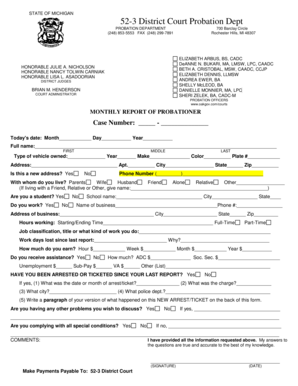 Michigan Probation Monthly Report