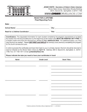 Illinois Read for a Lifetime Final Reporting Form
