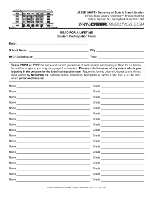 Illinois Read for a Lifetime Student Participation Form