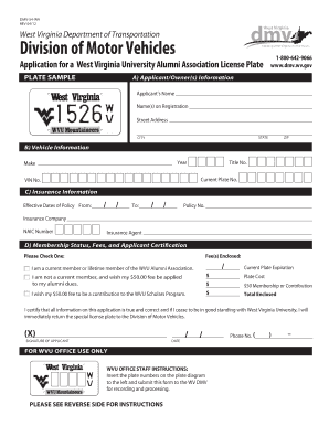 West Virginia University Alumni Association License Plate Application