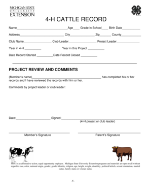 4-H Cattle Record Form