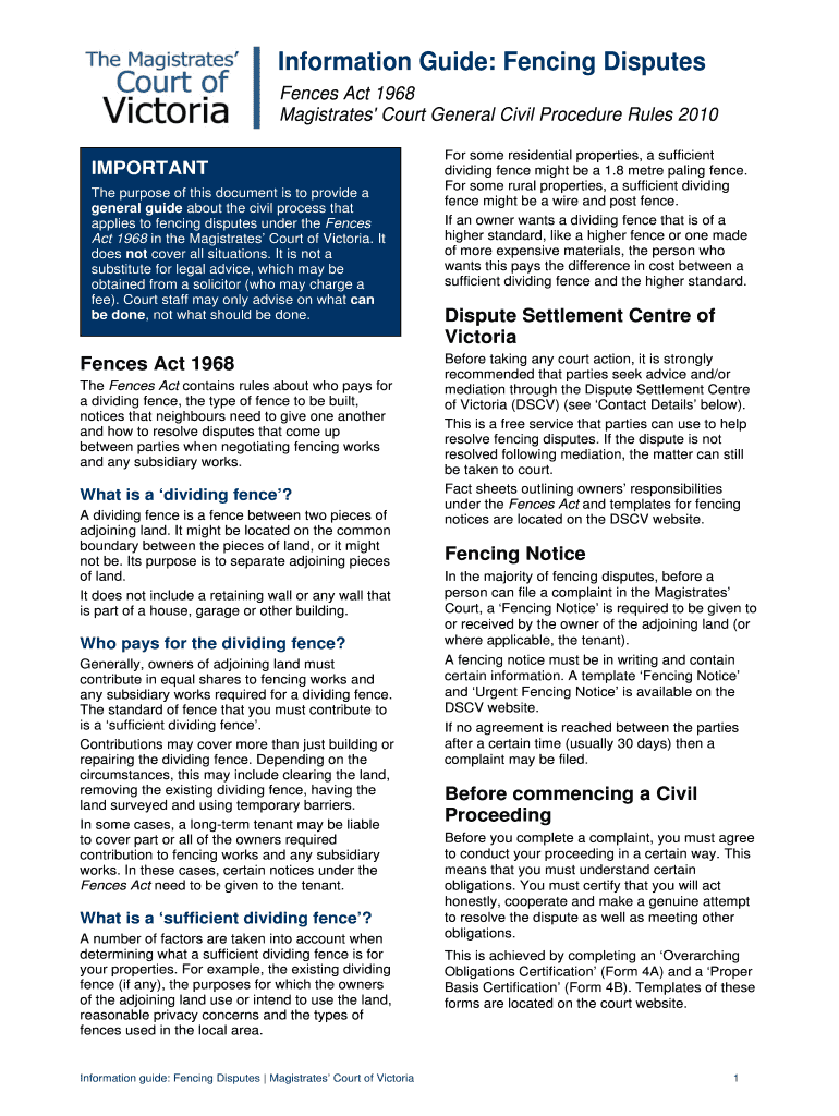 Fillable Online Information Guide Fencing Disputes Fax Email Print