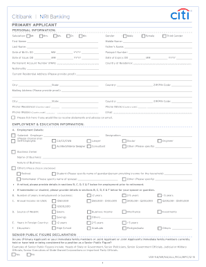 Citibank Non Resident Indian Account Opening Application