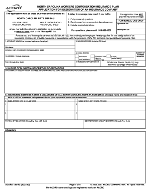 North Carolina Workers Compensation Insurance Plan Application