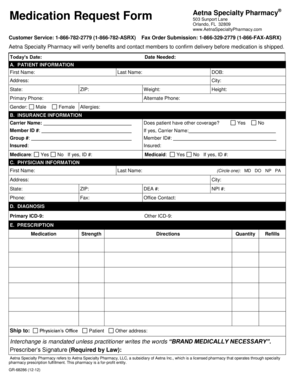 Fillable Online Medication Aetna Specialty Pharmacyrequest Form