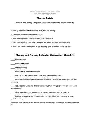 Homeschooling Fluency Rubric