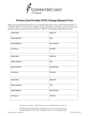 Primary Care Provider Change Request Form