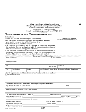 Affidavit of Affixture of Manufactured Home