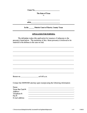 Texas Subpoena Application Form