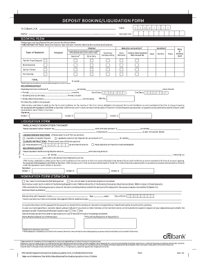 Citibank Fixed Deposit Booking/Liquidation Form