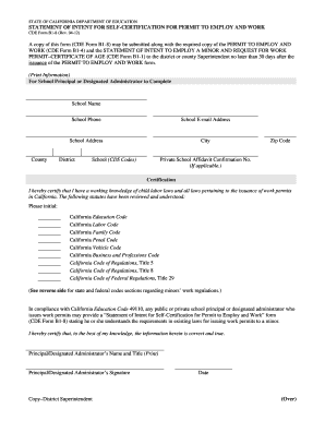 California Work Permit Statement of Intent