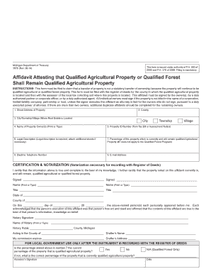 Michigan Qualified Agricultural Property Affidavit