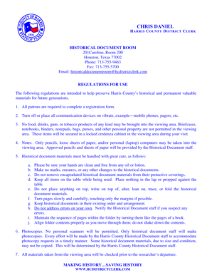 Harris County Historical Document Room Registration Form