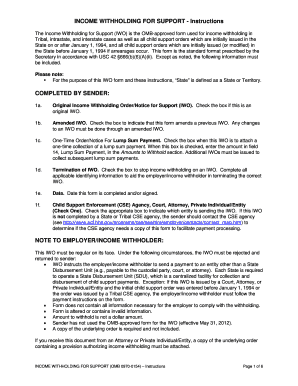 Income Withholding for Support Form