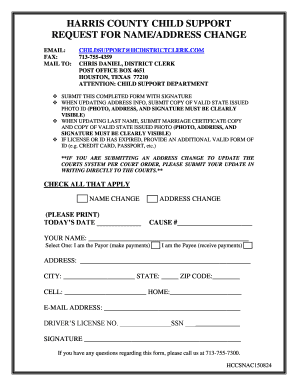 Harris County Child Support Name/Address Change Request
