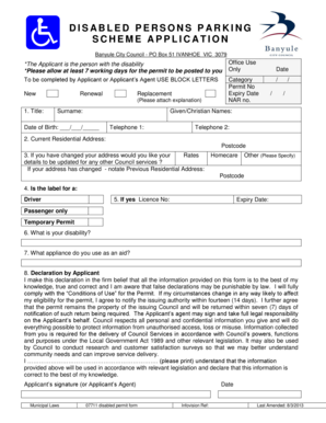 Disabled Persons Parking Scheme Application