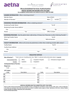 Musculoskeletal Services Authorization Form