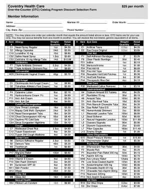 Coventry Health Care OTC Catalog Program Discount Selection Form