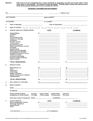 Financial Information Statement for Family Courts