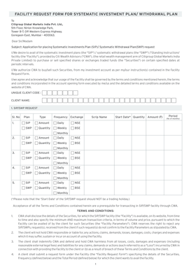 Facility Request Form for Systematic Investment Plan