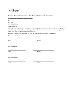 Citibank Premature Withdrawal Consent Form