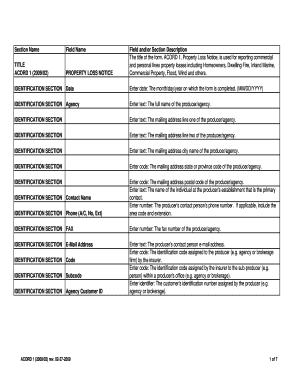 ACORD 1 Property Loss Notice Form