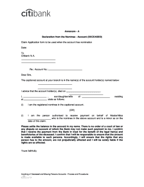 Claim Application for Deceased Account with Nomination