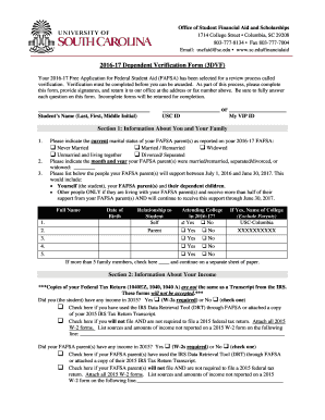 2016-17 Dependent Verification Form