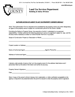 Authorization of Agent for Owner-Builder Permit