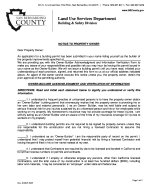 Owner-Builder Acknowledgment and Information Verification Form