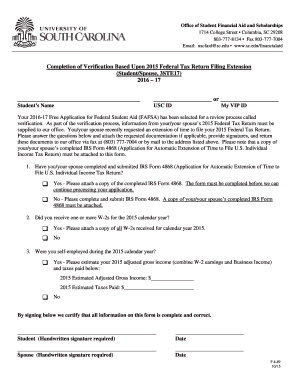 2016-17 Verification Form for Federal Tax Return Extension