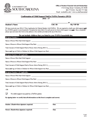 Confirmation of Child Support Paid by FAFSA Parent