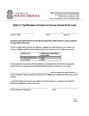 Clarification of Intent to Pursue Parent PLUS Loan