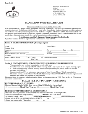 Mandatory UMBC Health Form