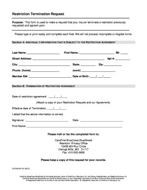Restriction Termination Request Form